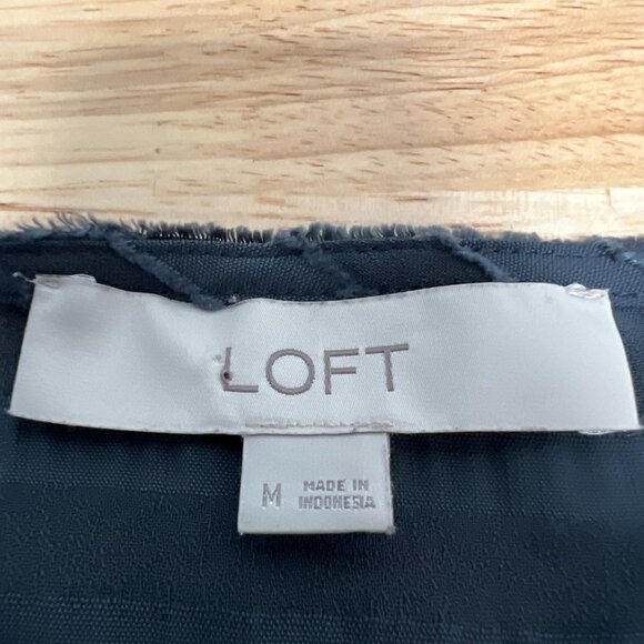 Loft Womens Gray Striped Long Sleeve Square Neck Pullover Blouse Top Size Medium - Picture 10 of 10